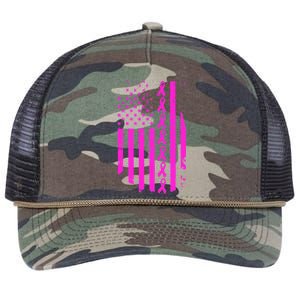 Breast Cancer USA Ribbon Flag Retro Rope Trucker Hat Cap