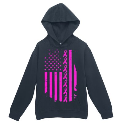 Breast Cancer USA Ribbon Flag Urban Pullover Hoodie