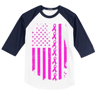 Breast Cancer USA Ribbon Flag Baseball Sleeve Shirt