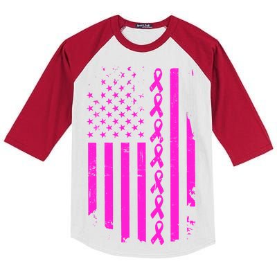 Breast Cancer USA Ribbon Flag Kids Colorblock Raglan Jersey