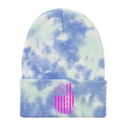 Breast Cancer USA Ribbon Flag Tie Dye 12in Knit Beanie