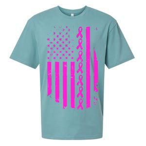 Breast Cancer USA Ribbon Flag Sueded Cloud Jersey T-Shirt