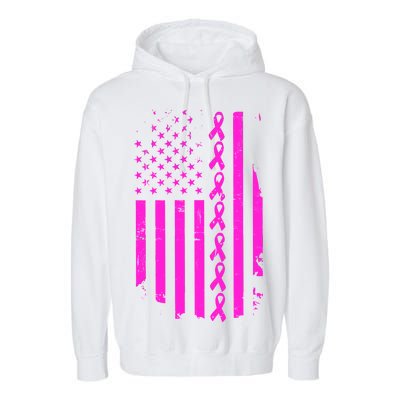 Breast Cancer USA Ribbon Flag Garment-Dyed Fleece Hoodie