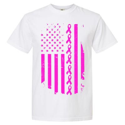 Breast Cancer USA Ribbon Flag Garment-Dyed Heavyweight T-Shirt