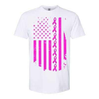 Breast Cancer USA Ribbon Flag Softstyle CVC T-Shirt