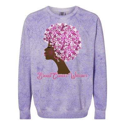 Breast Cancer Warrior Flower Afro Colorblast Crewneck Sweatshirt