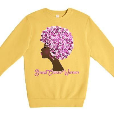 Breast Cancer Warrior Flower Afro Premium Crewneck Sweatshirt