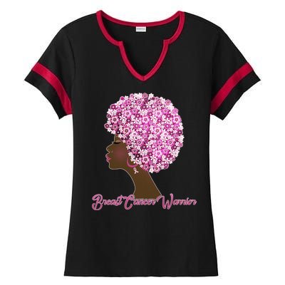 Breast Cancer Warrior Flower Afro Ladies Halftime Notch Neck Tee