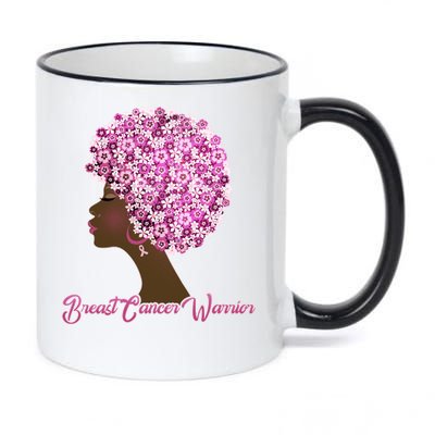 Breast Cancer Warrior Flower Afro 11oz Black Color Changing Mug