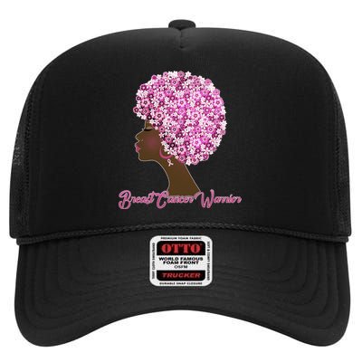 Breast Cancer Warrior Flower Afro High Crown Mesh Back Trucker Hat