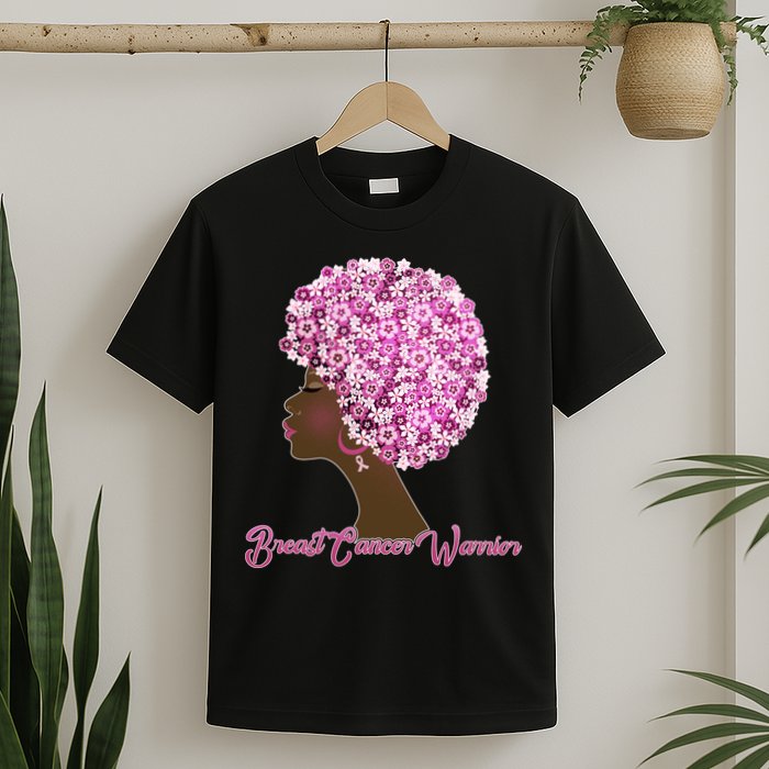 Breast Cancer Warrior Flower Afro T-Shirt