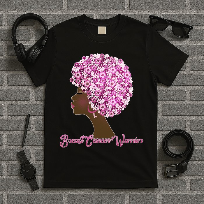 Breast Cancer Warrior Flower Afro T-Shirt