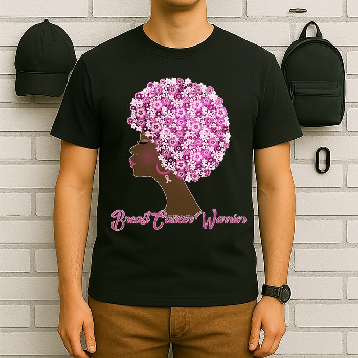 Breast Cancer Warrior Flower Afro T-Shirt