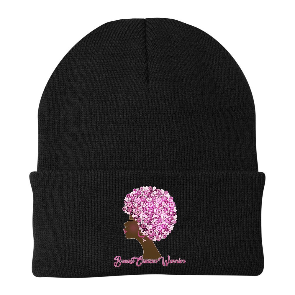 Breast Cancer Warrior Flower Afro Beanie