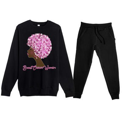 Breast Cancer Warrior Flower Afro Premium Crewneck Sweatsuit Set