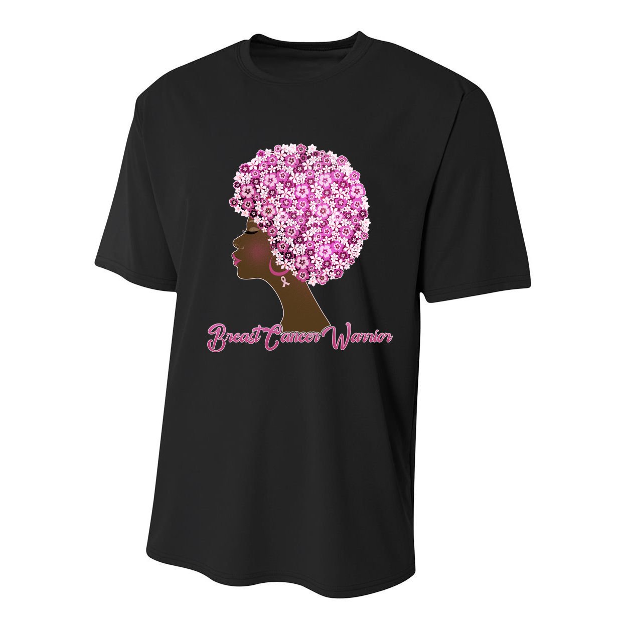 Breast Cancer Warrior Flower Afro Youth Performance Sprint T-Shirt