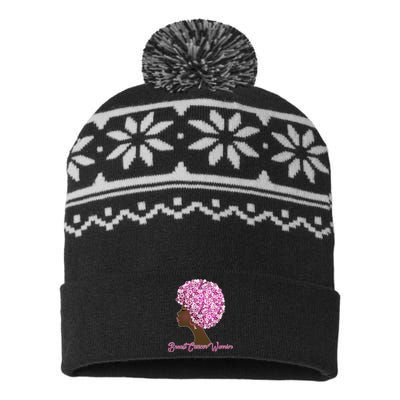 Breast Cancer Warrior Flower Afro USA-Made Snowflake Beanie