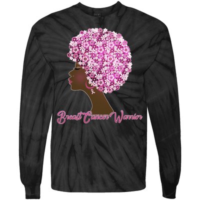 Breast Cancer Warrior Flower Afro Tie-Dye Long Sleeve Shirt