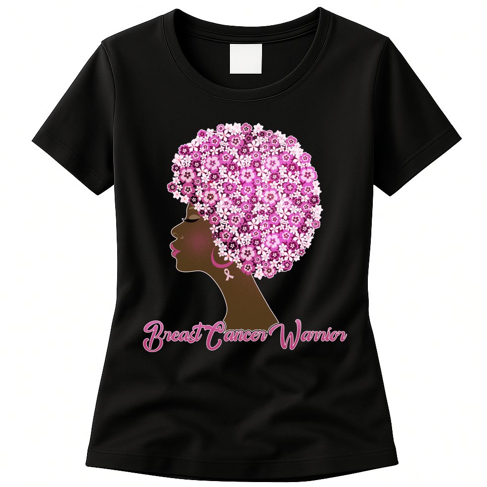 Breast Cancer Warrior Flower Afro Womens T-Shirt