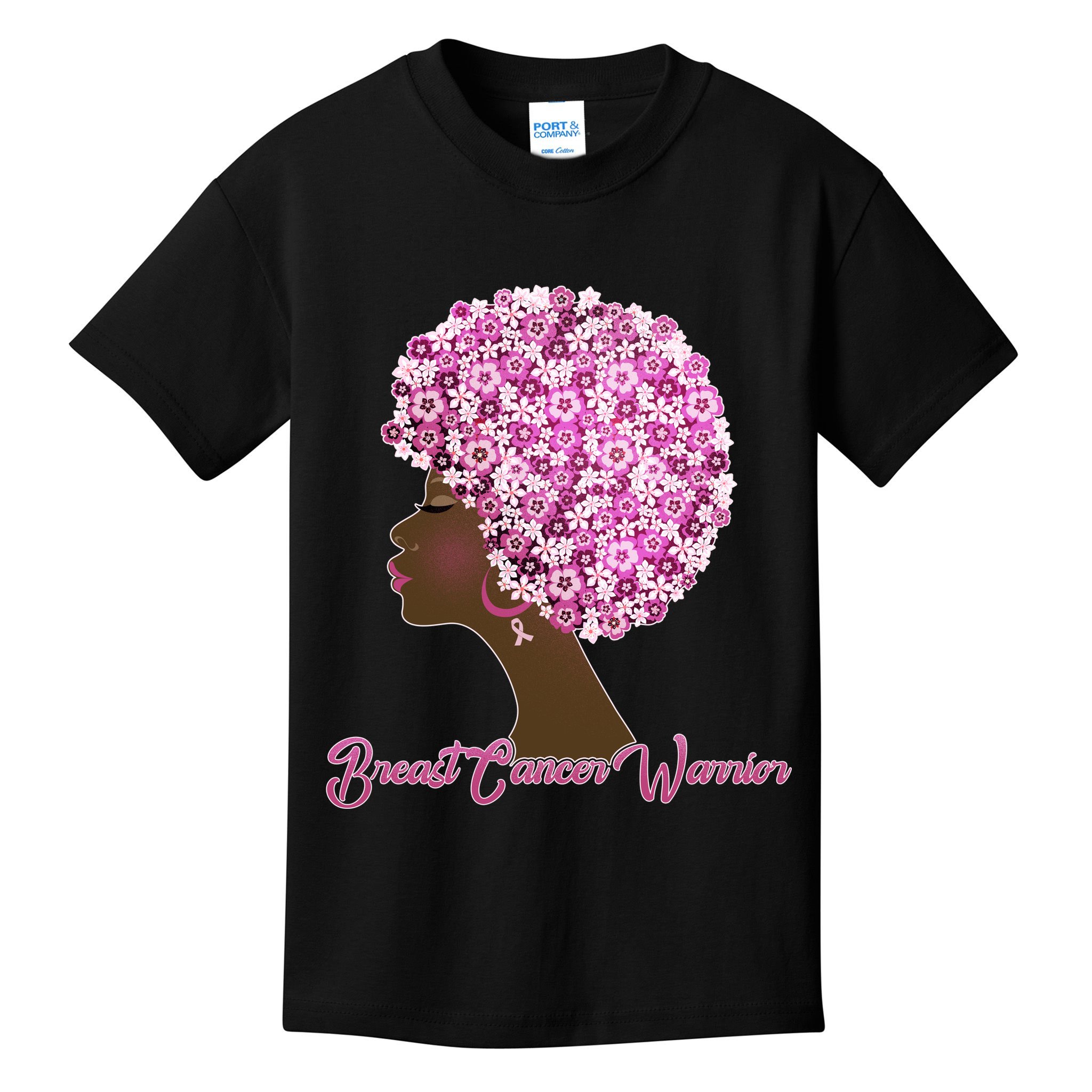 Breast Cancer Warrior Flower Afro Kids T-Shirt
