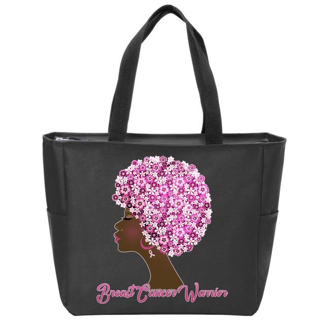 Breast Cancer Warrior Flower Afro Zip Tote Bag