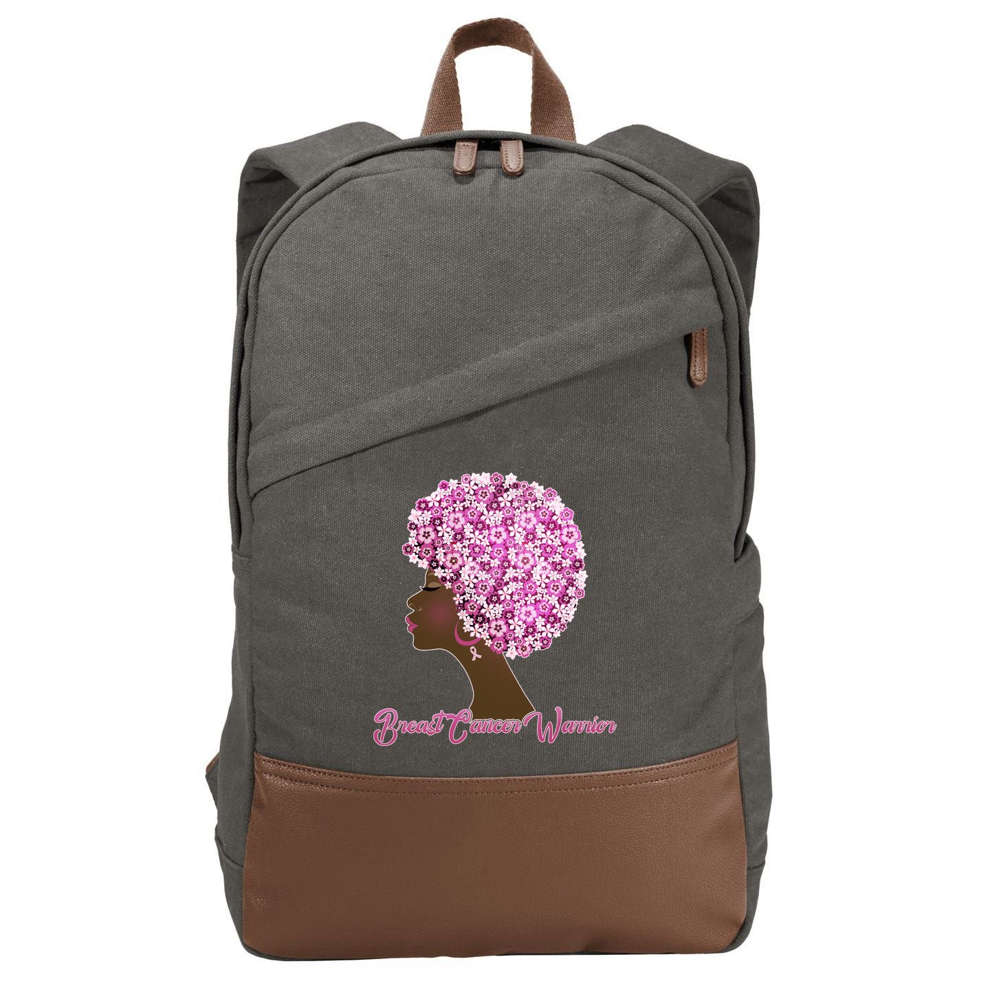 Breast Cancer Warrior Flower Afro Cotton Canvas Backpack
