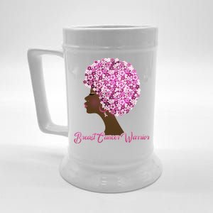 Breast Cancer Warrior Flower Afro Beer Stein