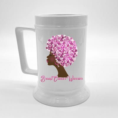 Breast Cancer Warrior Flower Afro Beer Stein