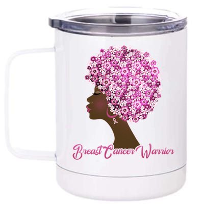 Breast Cancer Warrior Flower Afro 12 oz Stainless Steel Tumbler Cup