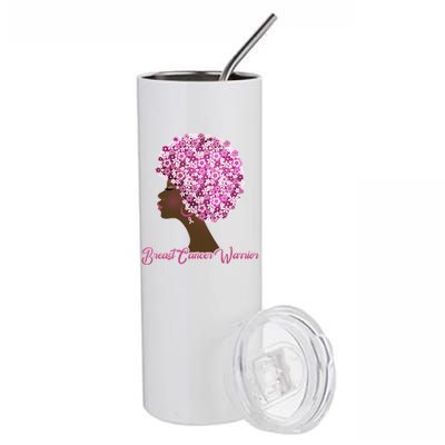 Breast Cancer Warrior Flower Afro Stainless Steel Tumbler