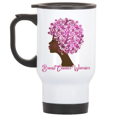 Breast Cancer Warrior Flower Afro Stainless Steel Travel Mug