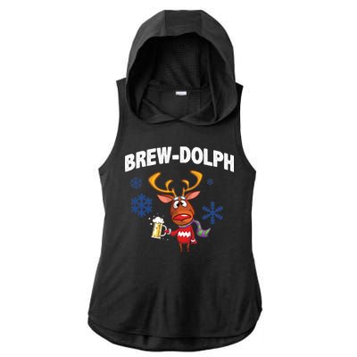 Brew-Dolph Christmas Reindeer Ladies PosiCharge Tri-Blend Wicking Draft Hoodie Tank