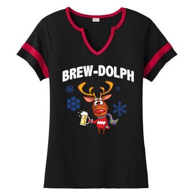 Brew-Dolph Christmas Reindeer Ladies Halftime Notch Neck Tee