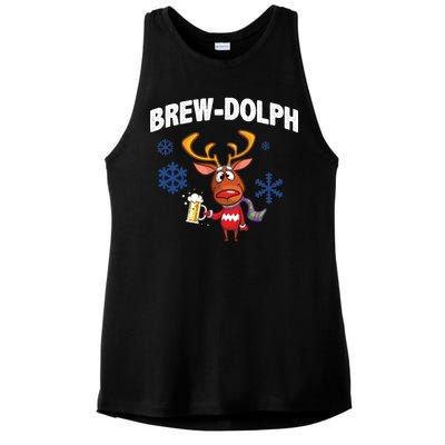 Brew-Dolph Christmas Reindeer Ladies PosiCharge Tri-Blend Wicking Tank