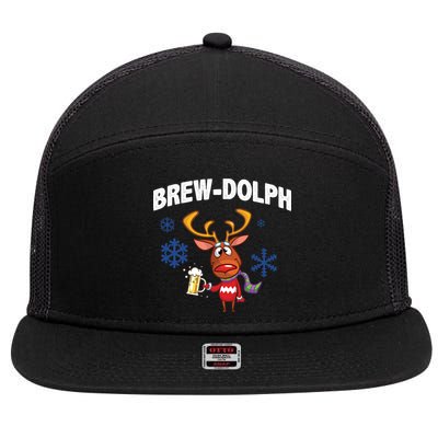 Brew-Dolph Christmas Reindeer 7 Panel Mesh Trucker Snapback Hat