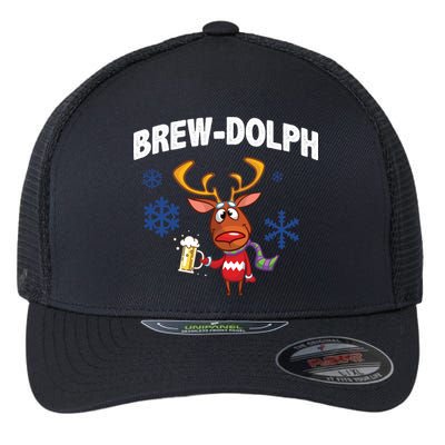 Brew-Dolph Christmas Reindeer Flexfit Unipanel Trucker Cap