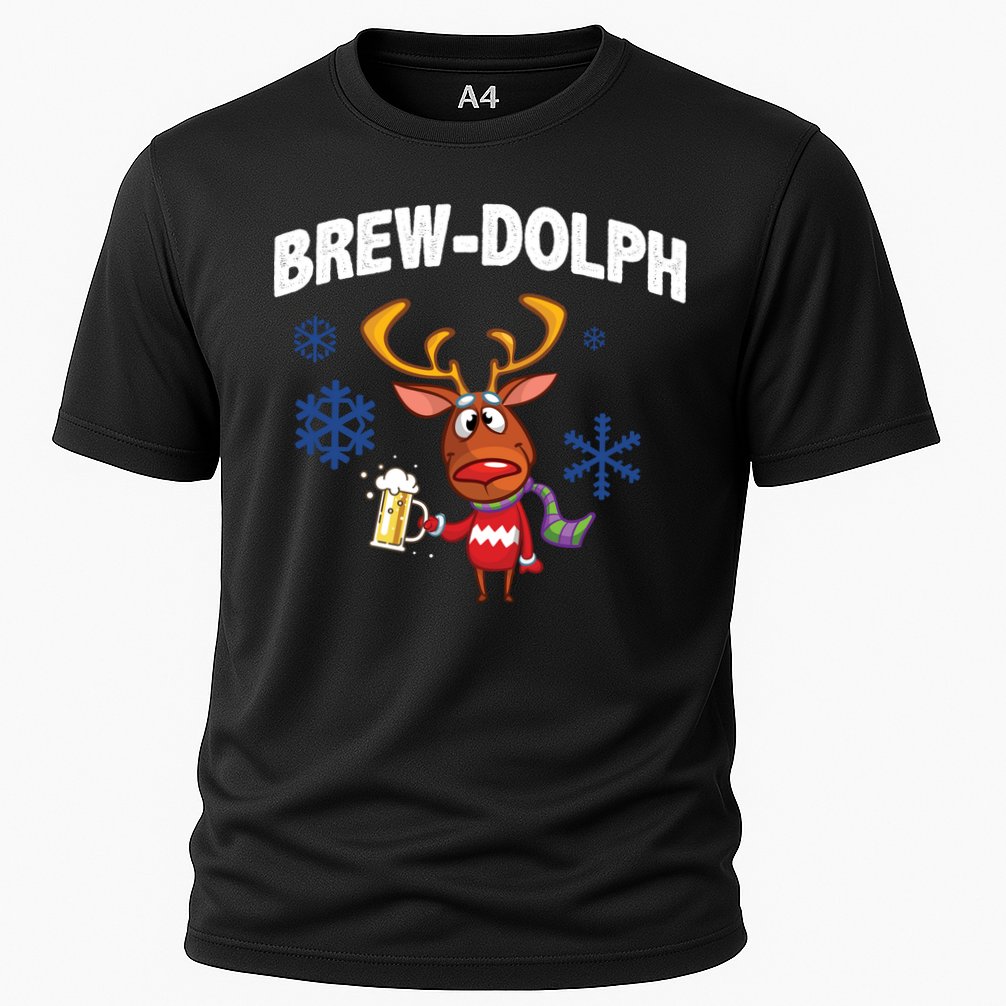 Brew-Dolph Christmas Reindeer Cooling Performance Crew T-Shirt