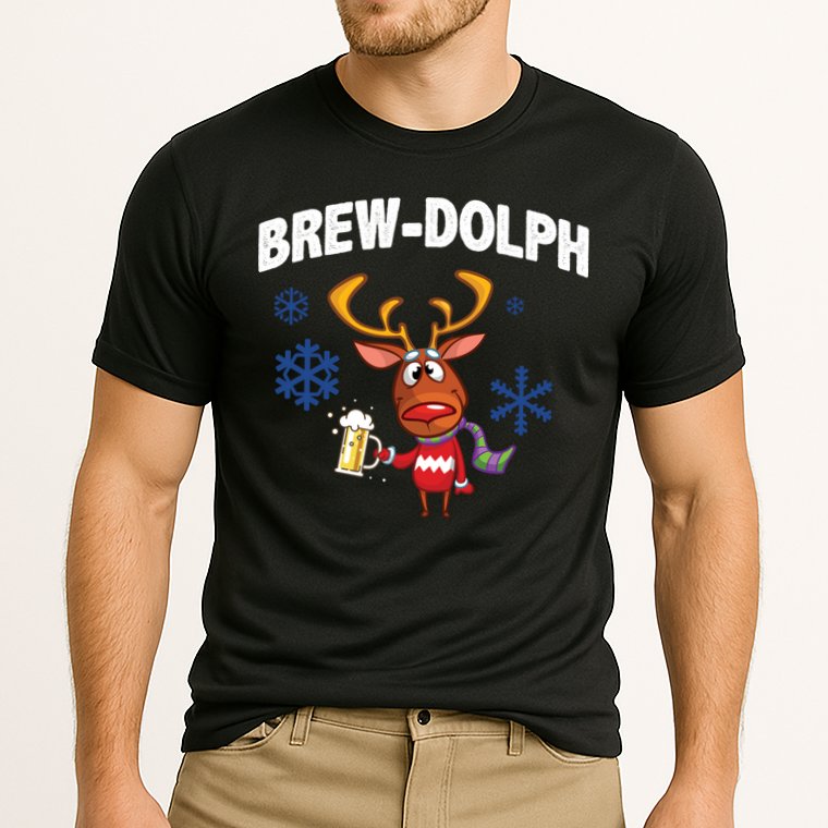 Brew-Dolph Christmas Reindeer Cooling Performance Crew T-Shirt