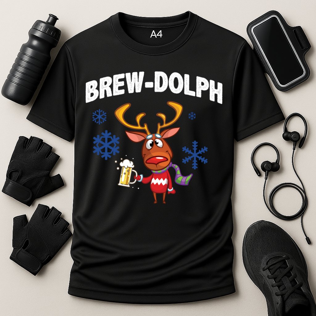 Brew-Dolph Christmas Reindeer Cooling Performance Crew T-Shirt