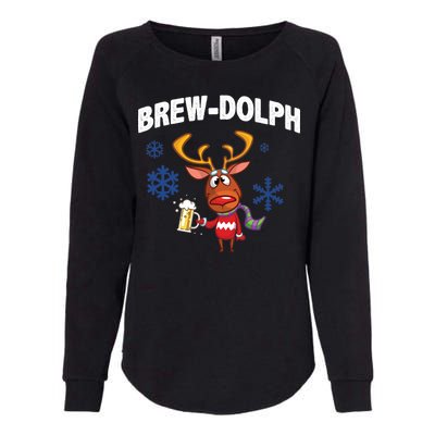 Brew-Dolph Christmas Reindeer Womens California Wash Sweatshirt