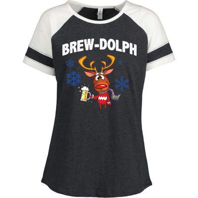 Brew-Dolph Christmas Reindeer Enza Ladies Jersey Colorblock Tee