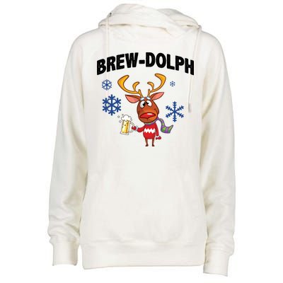 Brew-Dolph Christmas Reindeer Womens Funnel Neck Pullover Hood