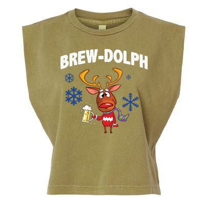 Brew-Dolph Christmas Reindeer Garment-Dyed Women's Muscle Tee