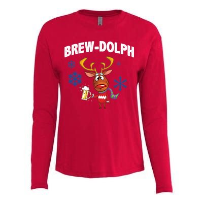 Brew-Dolph Christmas Reindeer Womens Cotton Relaxed Long Sleeve T-Shirt