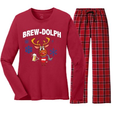 Brew-Dolph Christmas Reindeer Women's Long Sleeve Flannel Pajama Set 