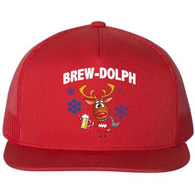 Brew-Dolph Christmas Reindeer Flat Bill Trucker Hat