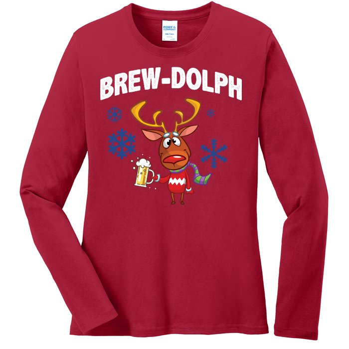 Brew-Dolph Christmas Reindeer Ladies Long Sleeve Shirt