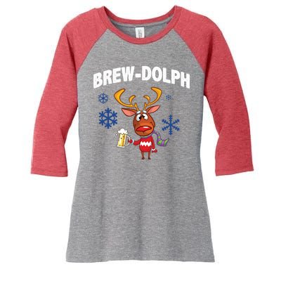 Brew-Dolph Christmas Reindeer Women's Tri-Blend 3/4-Sleeve Raglan Shirt