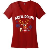 Brew-Dolph Christmas Reindeer Women's V-Neck T-Shirt