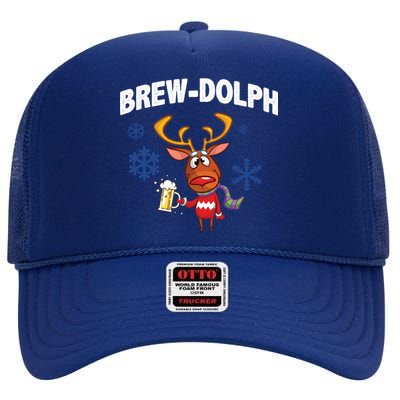 Brew-Dolph Christmas Reindeer High Crown Mesh Back Trucker Hat